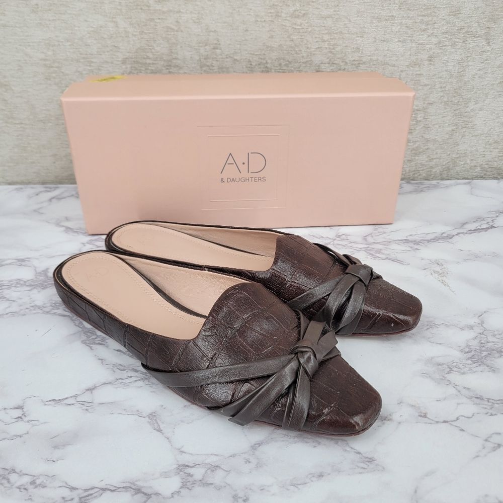 AD & Daughters Ranncho Woodchip Brown Leather Croc Embossed Mules